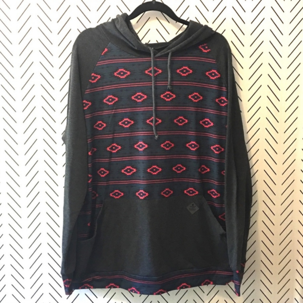 🆕 Simply Southern | Aztec Hoodie Sweatshirt Charcoal Grey & Coral Size Small